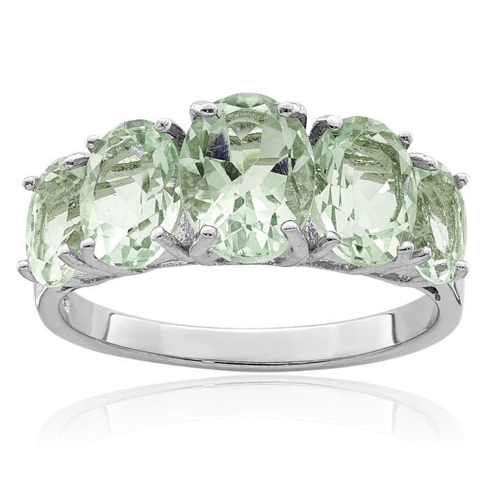 925 Sterling Silver Green Quartz Ring Gemstone Band