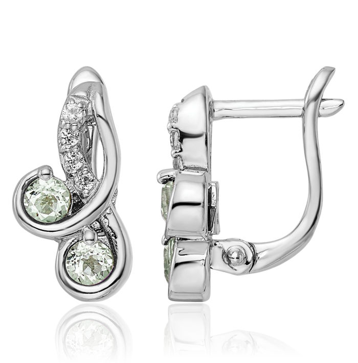 925 Sterling Silver Green Quartz White Topaz Drop Dangle Earrings