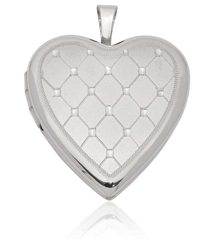 925 Sterling Silver Quilt Heart Personalized Photo Locket Necklace Picture Pendant Charm