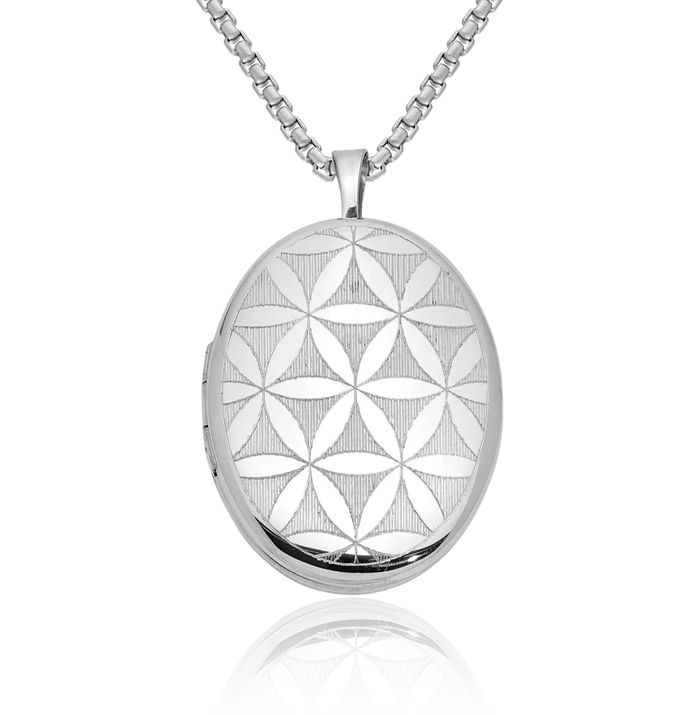 925 Sterling Silver Quilt Oval Personalized Photo Locket Necklace Picture Pendant Charm