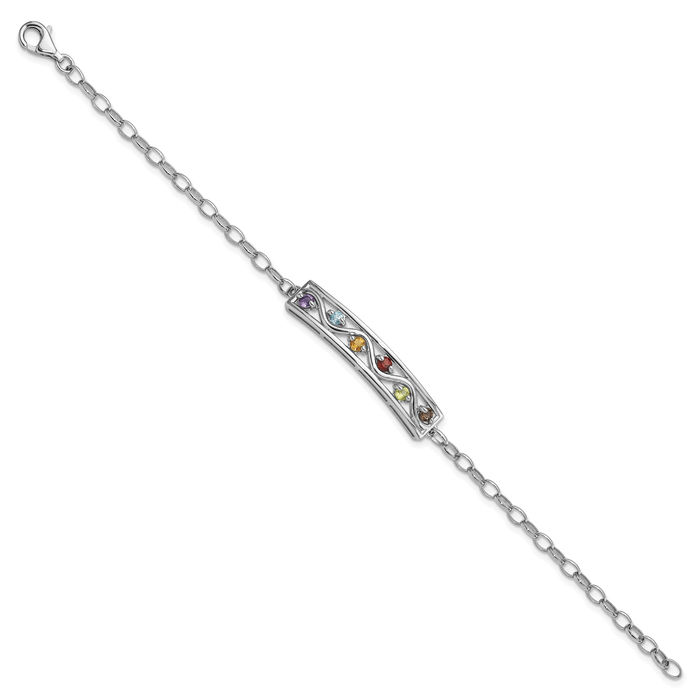 925 Sterling Silver Rainbow Multi-color Gemstone Tennis Bracelet