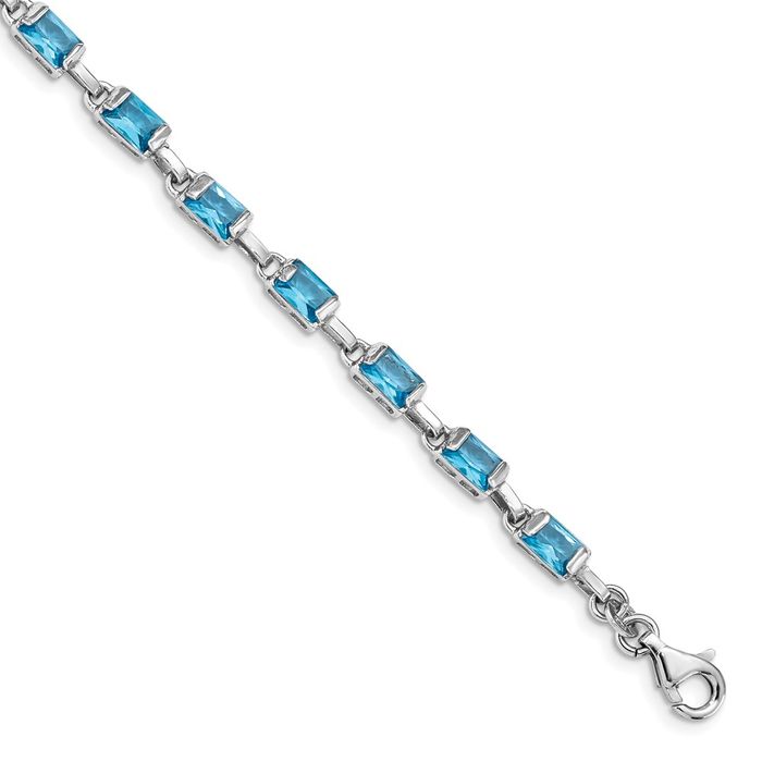 925 Sterling Silver Rectangular Swiss Blue Topaz Chain Gemstone Tennis Bracelet