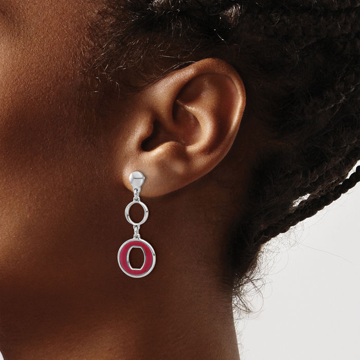 925 Sterling Silver Red Circle Round Post Drop Dangle Earrings
