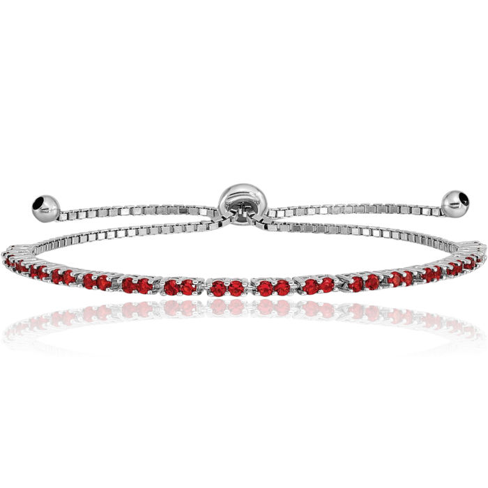 925 Sterling Silver Red Cubic Zirconia CZ Adjustable Wrap Bracelet July Birthstone Jewelry