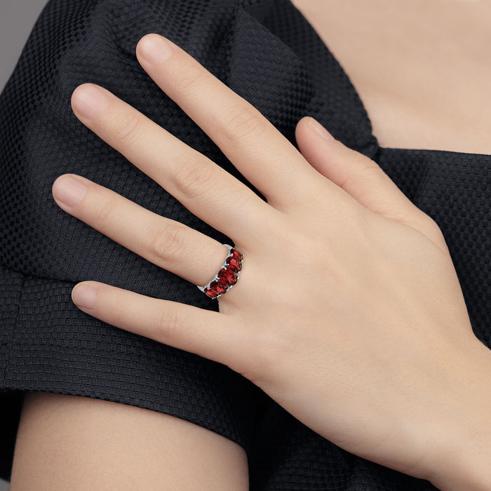 925 Sterling Silver Red Garnet Ring Gemstone Band