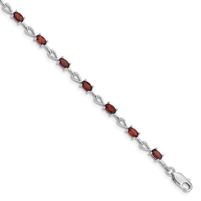 925 Sterling Silver Red Garnet Chain Gemstone Tennis Bracelet