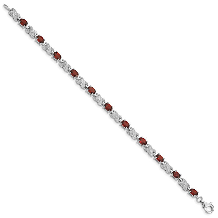 925 Sterling Silver Red Garnet Chain Gemstone Tennis Bracelet