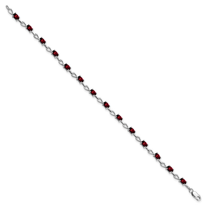 925 Sterling Silver Red Garnet Chain Gemstone Tennis Bracelet