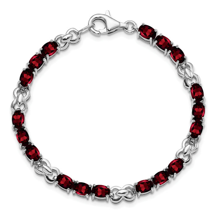 925 Sterling Silver Red Garnet Chain Gemstone Tennis Bracelet