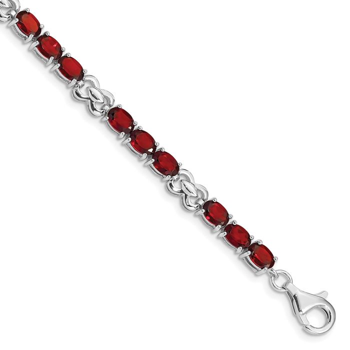 925 Sterling Silver Red Garnet Chain Gemstone Tennis Bracelet