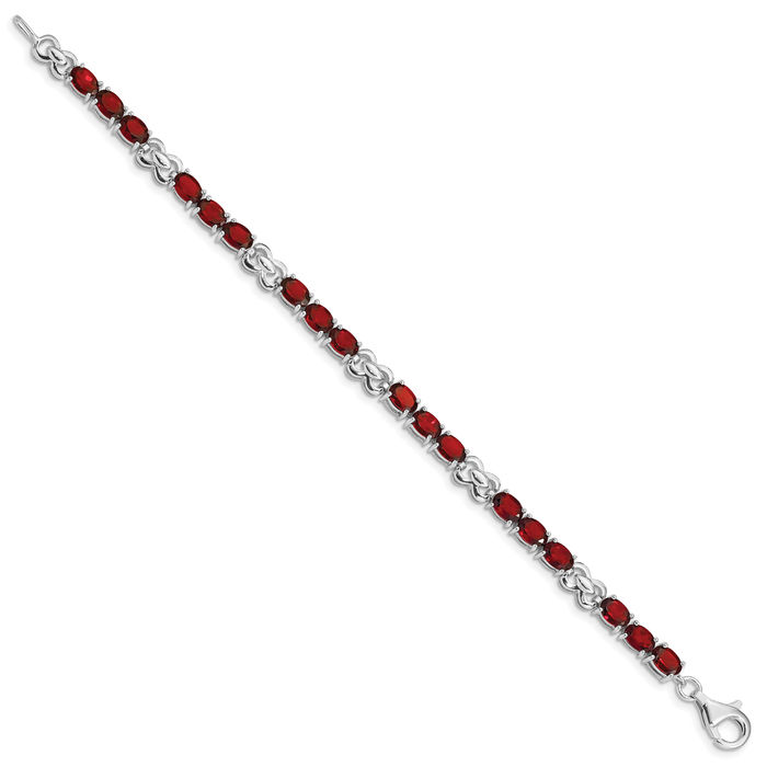 925 Sterling Silver Red Garnet Chain Gemstone Tennis Bracelet