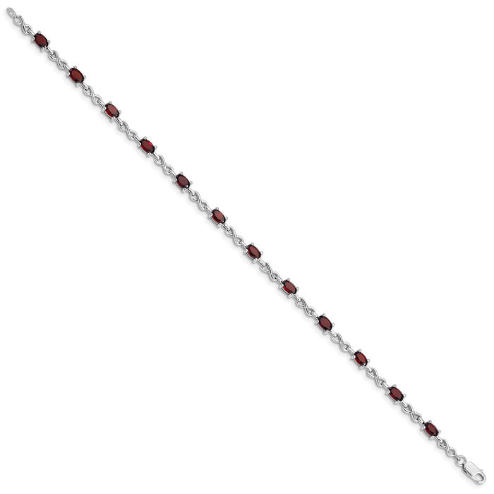 925 Sterling Silver Red Garnet Chain Tennis Charm Bracelet