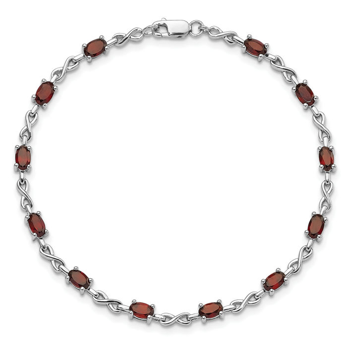 925 Sterling Silver Red Garnet Chain Tennis Charm Bracelet