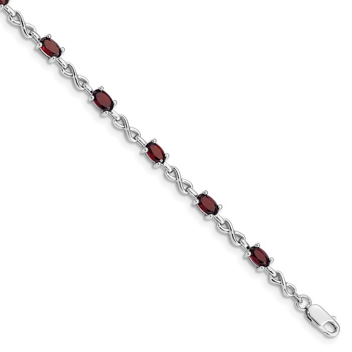 925 Sterling Silver Red Garnet Chain Tennis Charm Bracelet