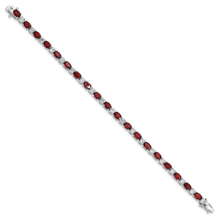 925 Sterling Silver Red Garnet Cubic Zirconia CZ Chain Gemstone Tennis Bracelet