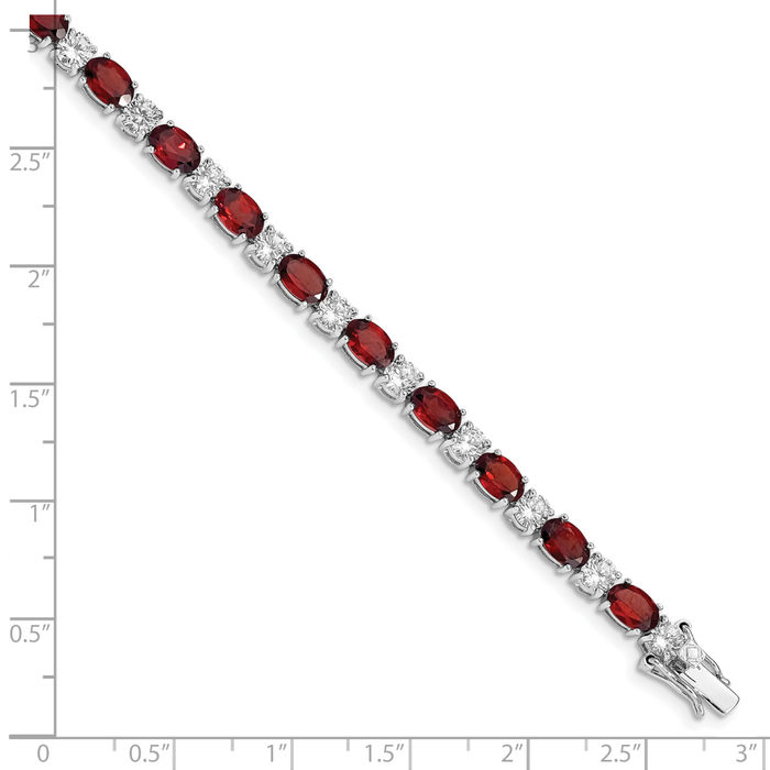 925 Sterling Silver Red Garnet Cubic Zirconia CZ Chain Gemstone Tennis Bracelet