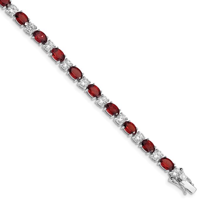 925 Sterling Silver Red Garnet Cubic Zirconia CZ Chain Gemstone Tennis Bracelet