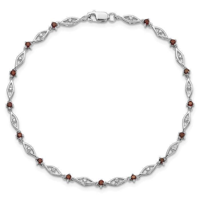 925 Sterling Silver Red Garnet Diamond Chain Gemstone Tennis Bracelet