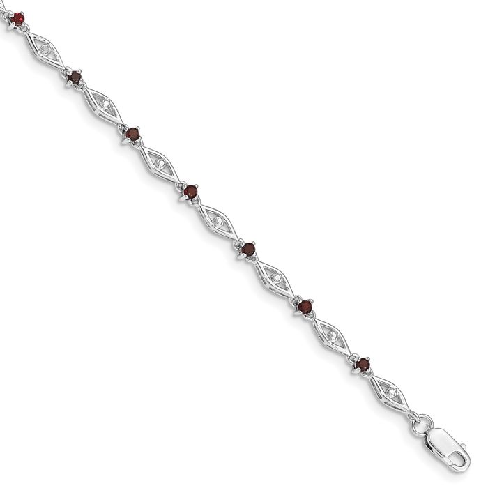 925 Sterling Silver Red Garnet Diamond Chain Gemstone Tennis Bracelet