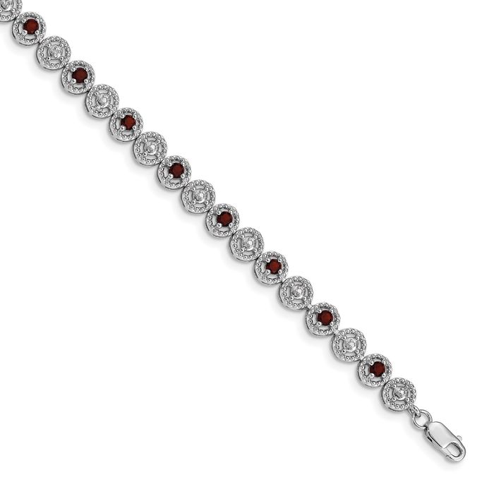 925 Sterling Silver Red Garnet Diamond Chain Gemstone Tennis Bracelet