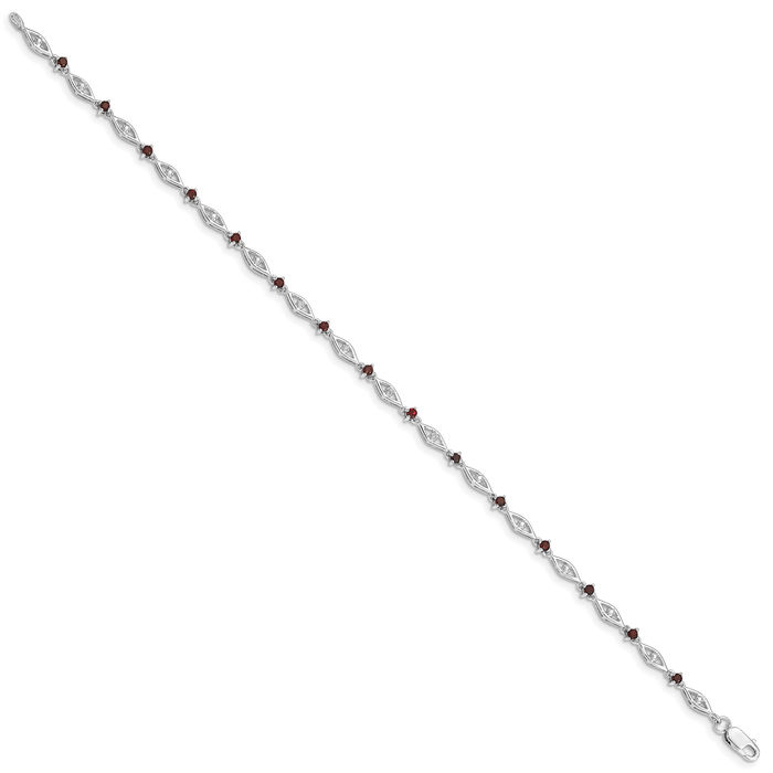 925 Sterling Silver Red Garnet Diamond Chain Gemstone Tennis Bracelet