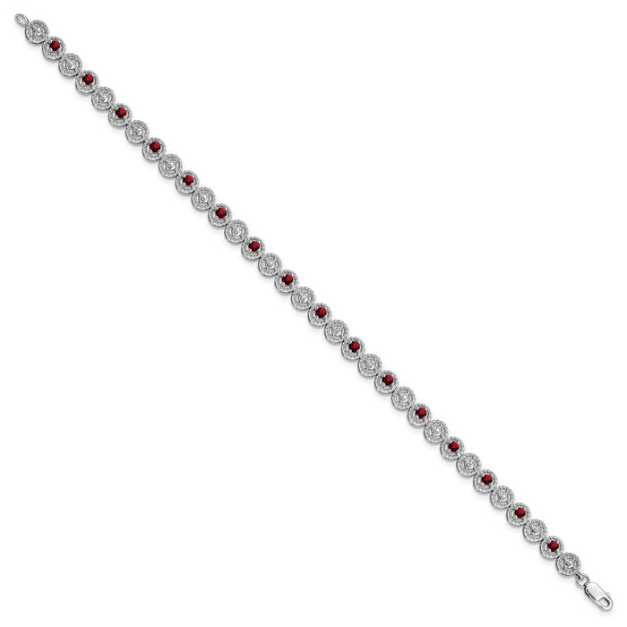 925 Sterling Silver Red Garnet Diamond Chain Gemstone Tennis Bracelet