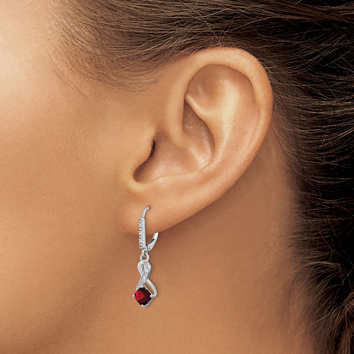 925 Sterling Silver Red Garnet Diamond Drop Dangle Earrings January Birthstone Jewelry