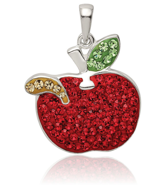 925 Sterling Silver Red Preciosa Rhinestone Crystals Apples Worm Necklace Chain Pendant Charm