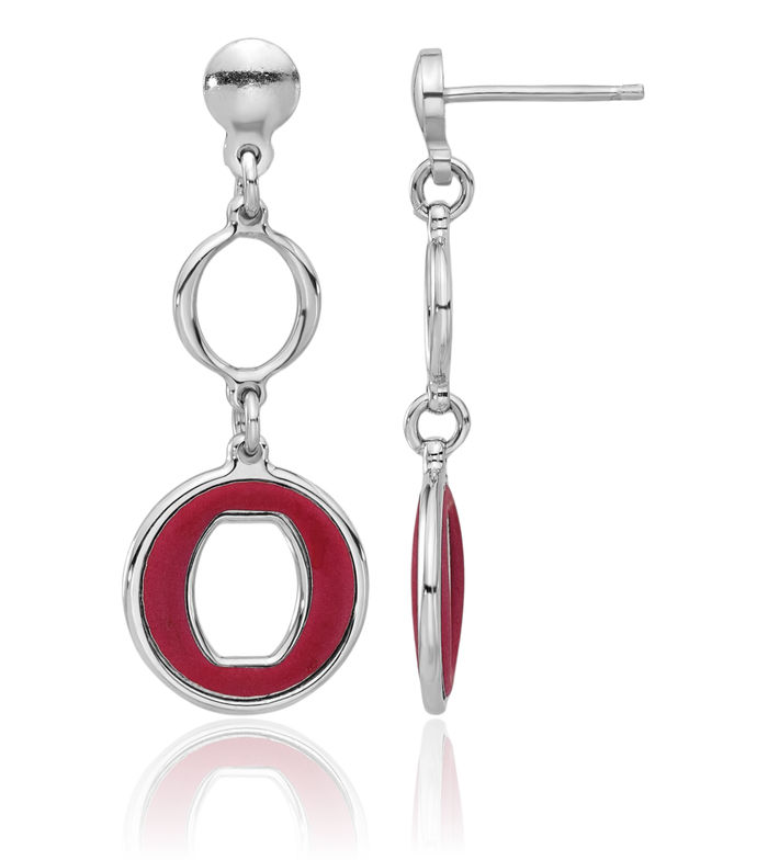 925 Sterling Silver Red Circle Round Post Drop Dangle Earrings