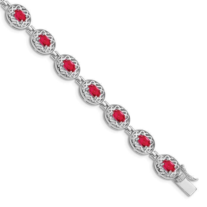 925 Sterling Silver Red Ruby Chain Gemstone Tennis Bracelet