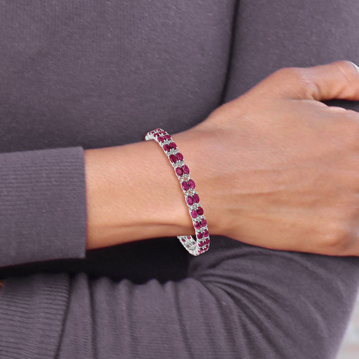 925 Sterling Silver Red Ruby Chain Gemstone Tennis Bracelet