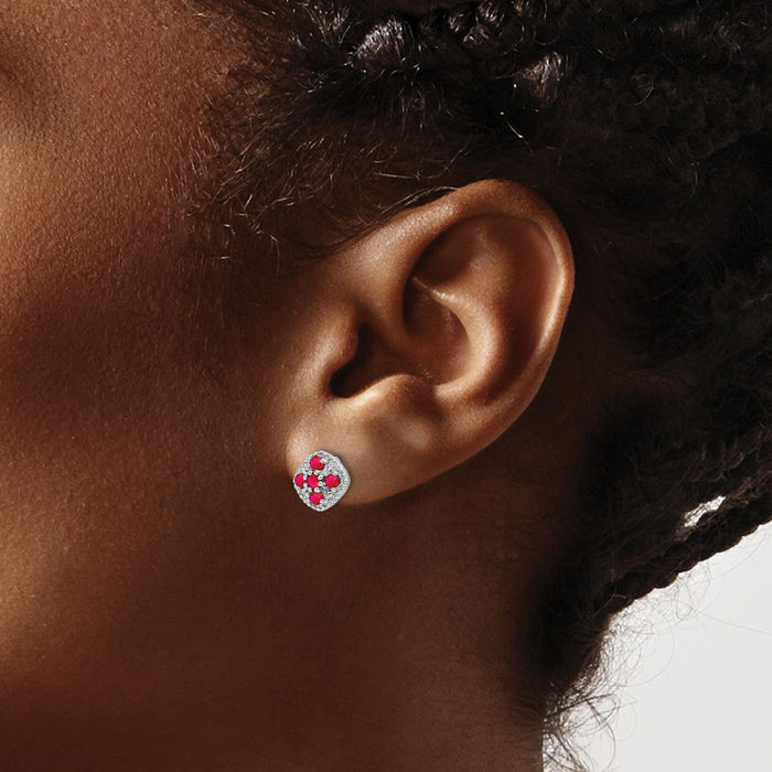 925 Sterling Silver Red Ruby Flower Stud Earrings July Birthstone Jewelry