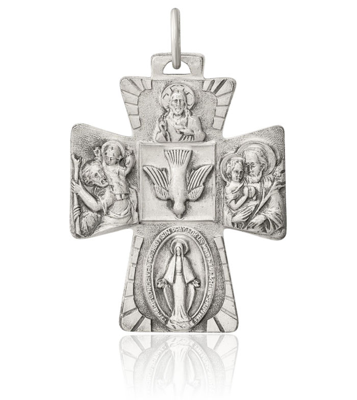 925 Sterling Silver Vintage Reversible Four Way Holy Cross Religious Medal Necklace Christian Pendant Scapular Charm