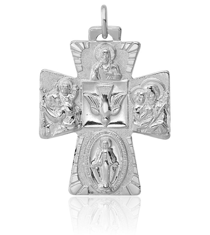 925 Sterling Silver Reversible Four Way Holy Cross Religious Medal Necklace Christian Pendant Scapular Charm