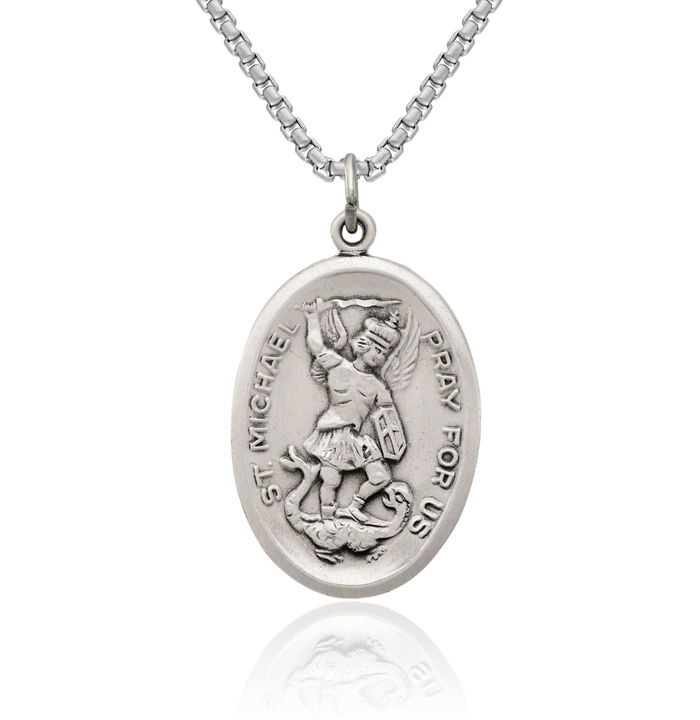 925 Sterling Silver Vintage Reversible Saint Michael Medal Protects Us Patron Archangel Guardian Angel Wings Necklace Christian Religious Chain Pendant Faith Charm