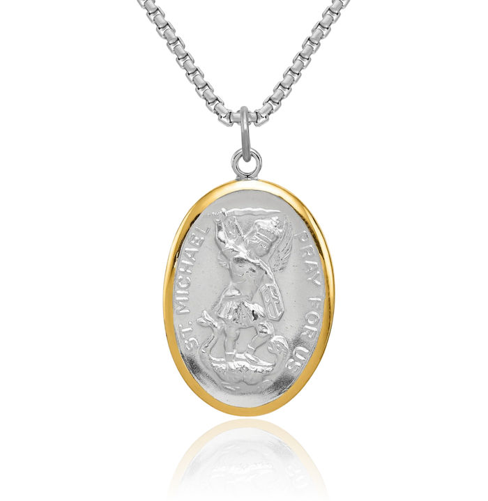 925 Sterling Silver Reversible Saint Michael Medal Protects Us Patron Archangel Guardian Angel Wings Necklace Christian Religious Chain Pendant Faith Charm