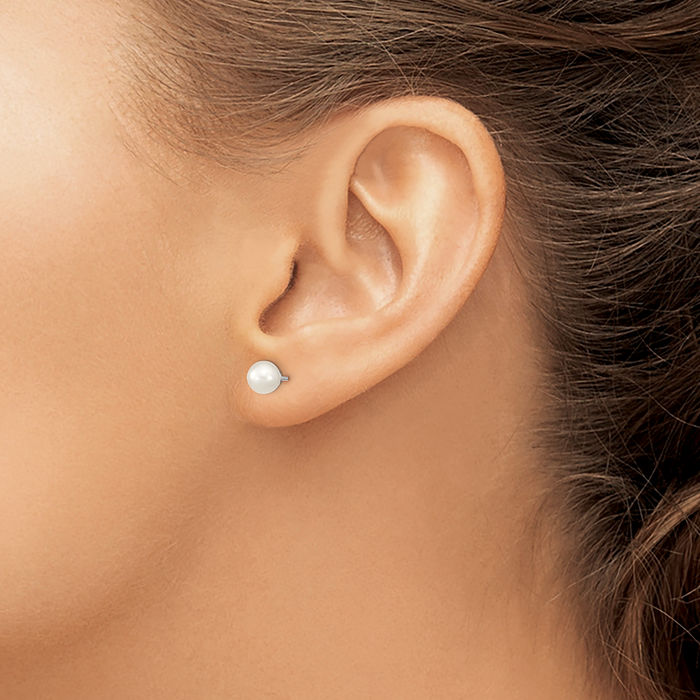 925 Sterling Silver 5mm White Round Freshwater Cultured Pearl Stud Earrings