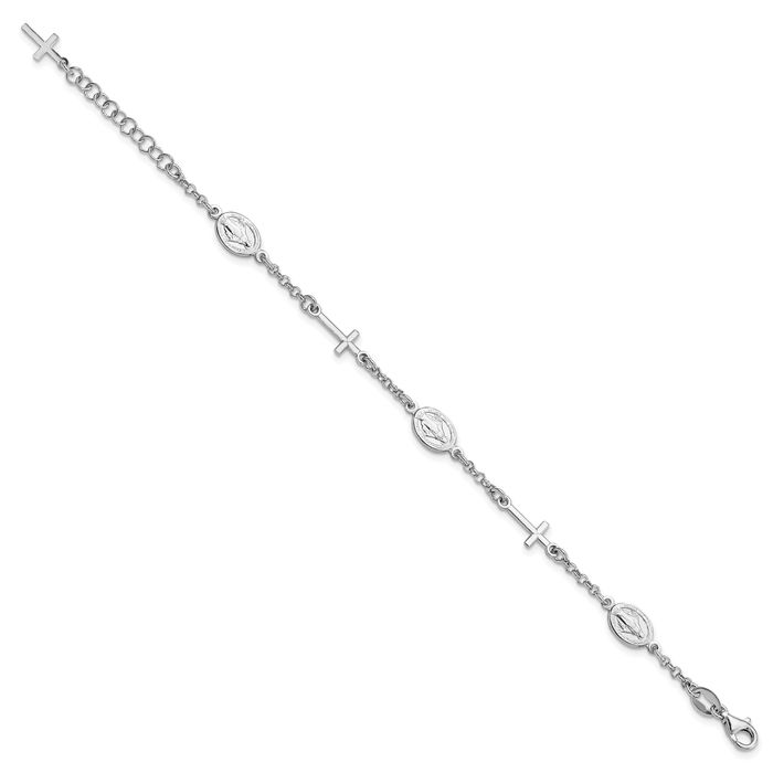 925 Sterling Silver Holy Cross Our Lady of Miraculous Medal Blessed Virgin Mary Chain Charm Bracelet