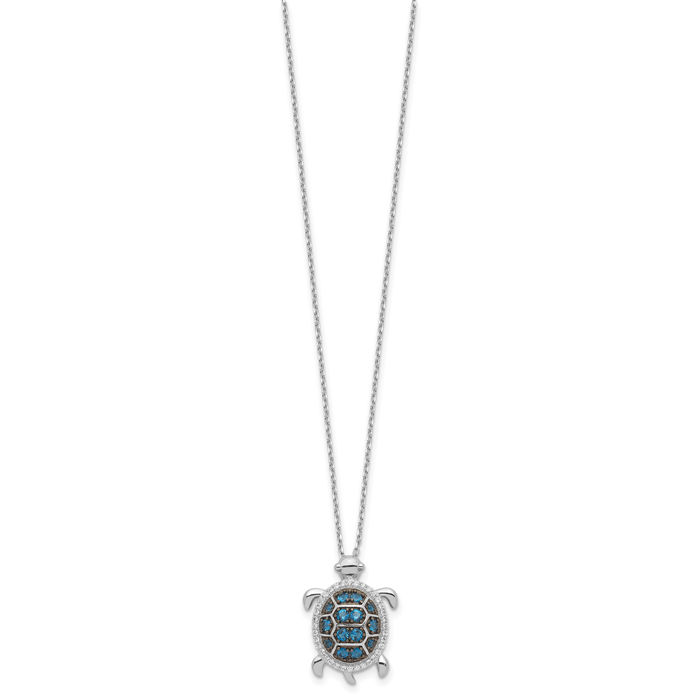 925 Sterling Silver Black Cubic Zirconia CZ Sea Turtle Necklace Chain