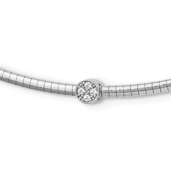 925 Sterling Silver Cubic Zirconia CZ Reversible Cubetto Omega Snake Chain Herringbone Necklace