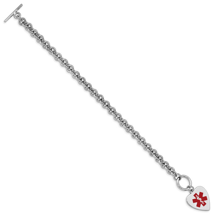 925 Sterling Silver Engraveable Heart Medical Alert Name Bar Identification ID Bracelet