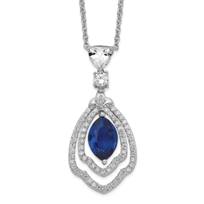 925 Sterling Silver Lab Dark Blue Spinel White Cubic Zirconia CZ Necklace Chain Gemstone Pendant Charm