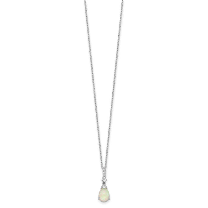 925 Sterling Silver Cabochon Lab Opal Cubic Zirconia CZ Teardrop Necklace Chain Gemstone Pendant Charm