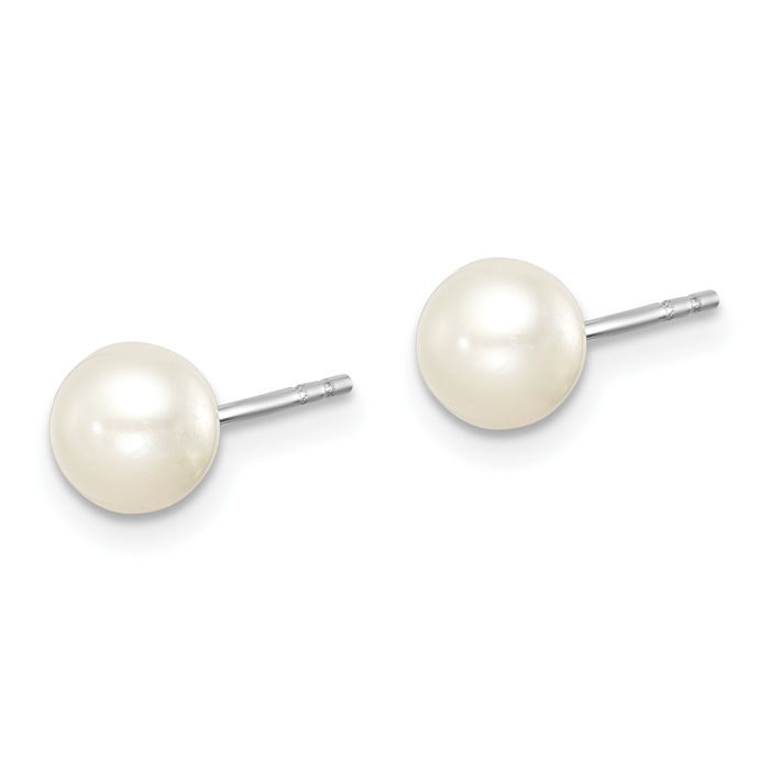 925 Sterling Silver 5mm White Round Freshwater Cultured Pearl Stud Earrings