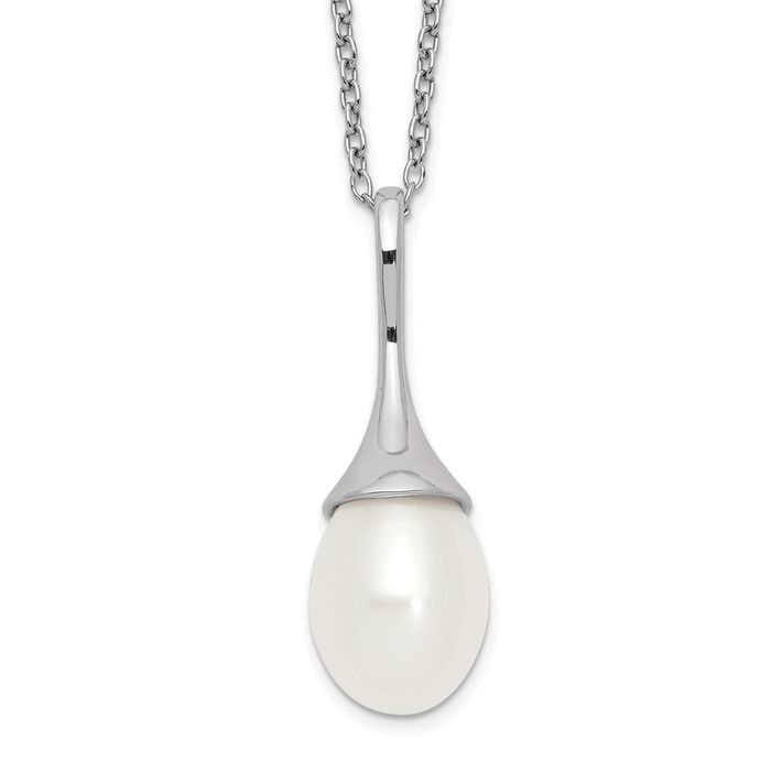 925 Sterling Silver 8mm White Teardrop Freshwater Cultured Pearl Necklace Chain