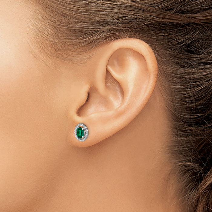 925 Sterling Silver Lab Green Emerald Oval Stud Earrings May Birthstone Jewelry