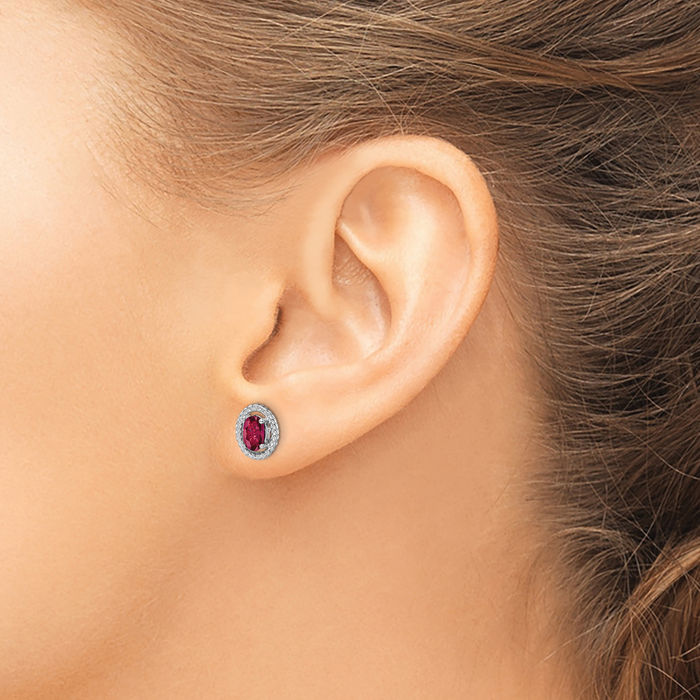 925 Sterling Silver Lab Red Ruby Oval Stud Earrings July Birthstone Jewelry