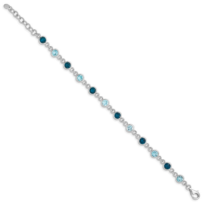 925 Sterling Silver London Swiss Blue Topaz Chain Gemstone Tennis Bracelet