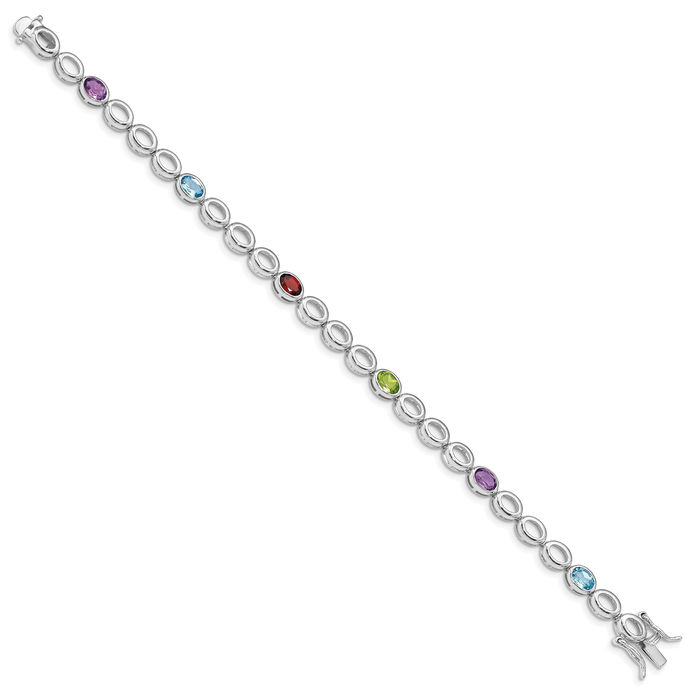 925 Sterling Silver Purple Amethyst Swiss Blue Topaz Red Garnet Green Peridot Chain Gemstone Tennis Bracelet