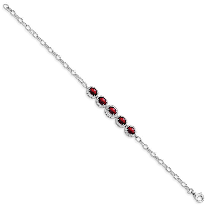 925 Sterling Silver Red Garnet Chain Gemstone Tennis Bracelet